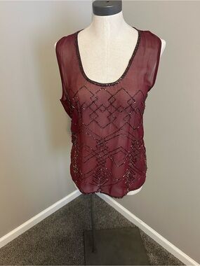 Buckle Beaded Sheer Camisole - Burgundy
